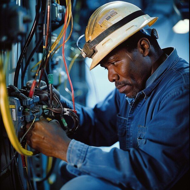 Electrical technician working on panel wiring